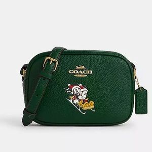 ⭐️NEW!⭐️COACH Mickey and Minnie on a sled, Green camera bag with ID holder